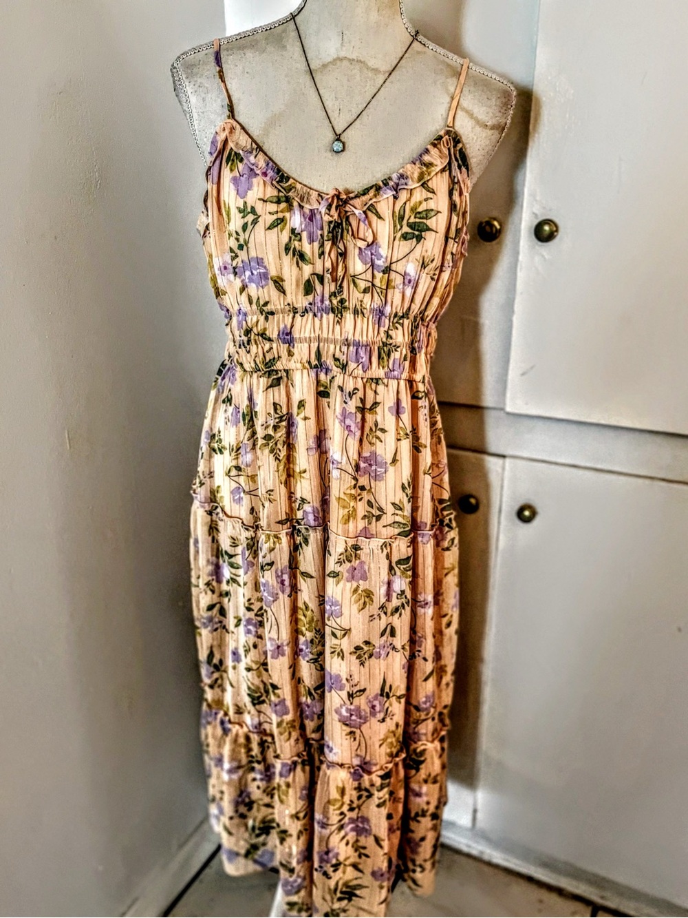 Light Peach Floral Tiered Maxi Dress - Unbranded
